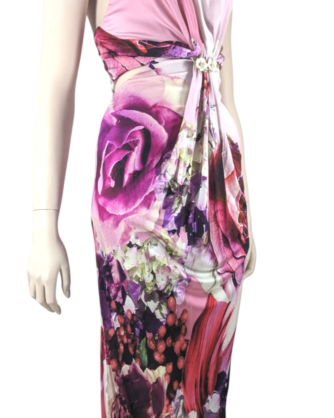 Roberto Cavalli Floral Print Halter Gown