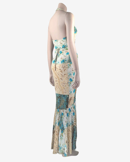 Just Cavalli Class Floral Patchwork Halter Maxi Dress