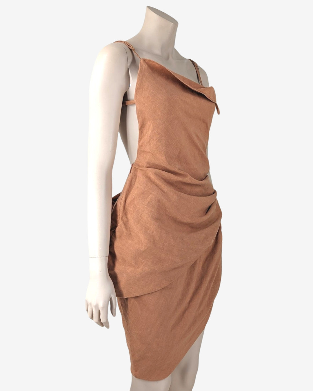 Jacquemus L'amour Backless Pleated Camel Dress