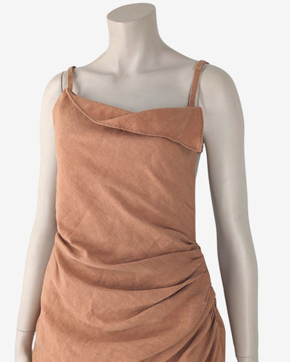 Jacquemus L'amour Backless Pleated Camel Dress