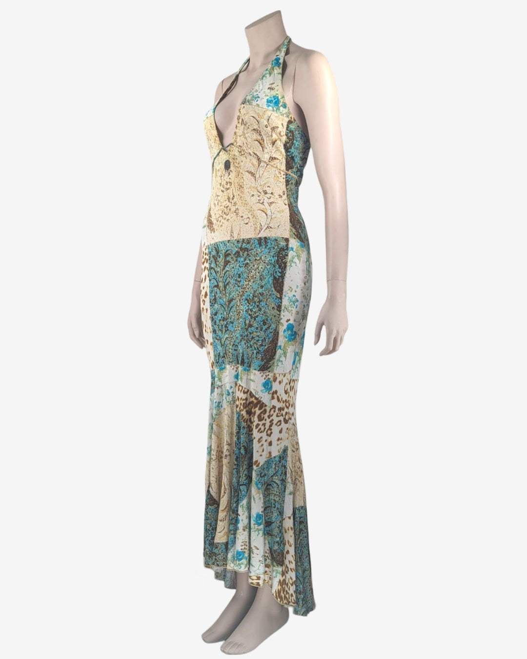 Just Cavalli Class Floral Patchwork Halter Maxi Dress