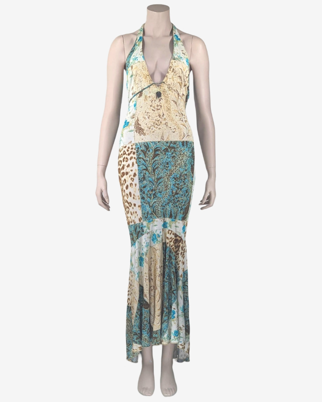 Just Cavalli Class Floral Patchwork Halter Maxi Dress