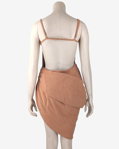 Jacquemus L'amour Backless Pleated Camel Dress